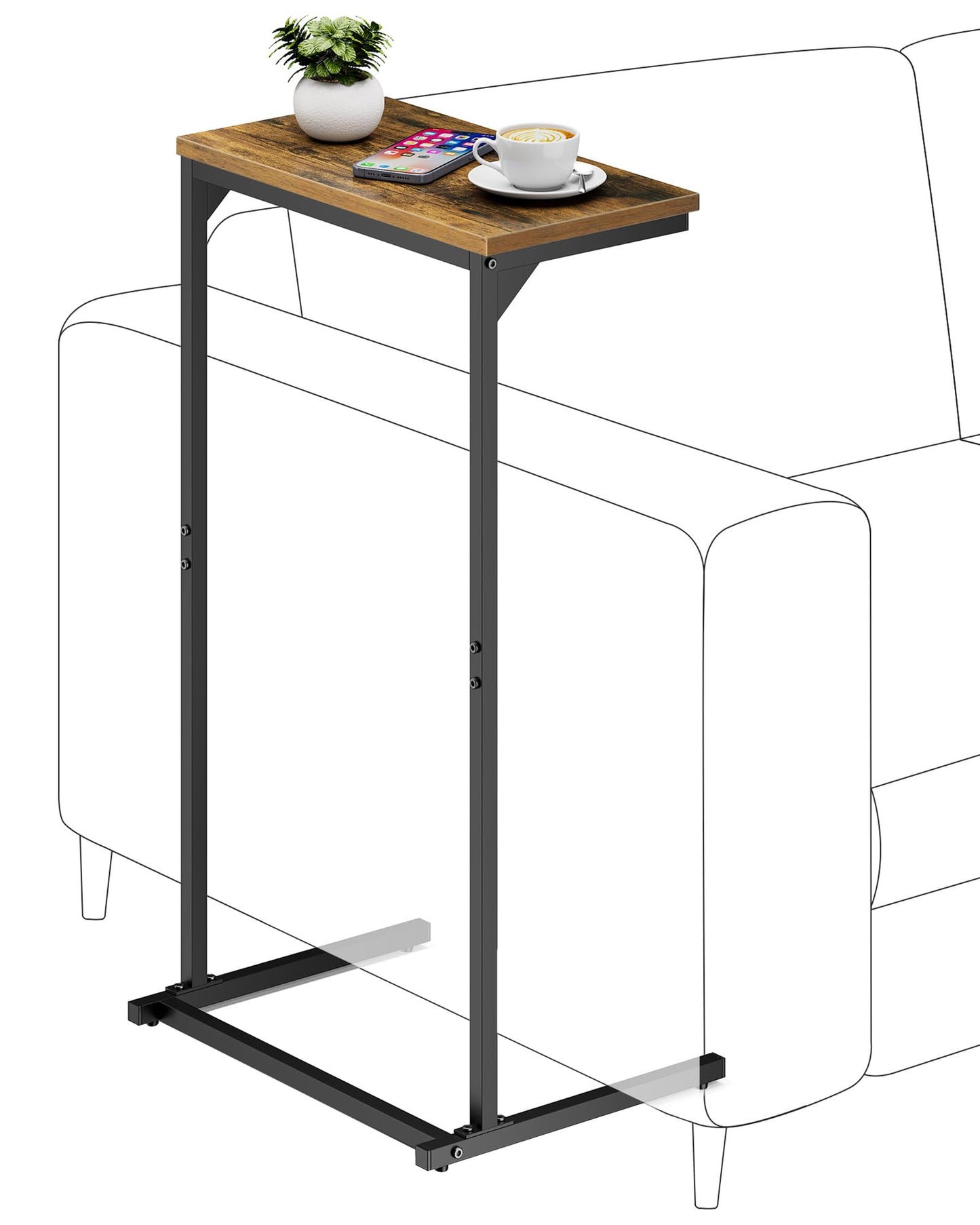 TUTOTAK C Shaped Side Table, Set of 2, Small End Table, 28.7 inch Tall Couch Sofa Table, Living Room, Bed Room, Brown V1TB01BB0712EU
