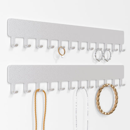 Josmimic Wall Necklace Organizer Holder: Wall Mounted Jewelry Hanging Storage Necklaces Display Hanger Painted Silver 2 PCS
