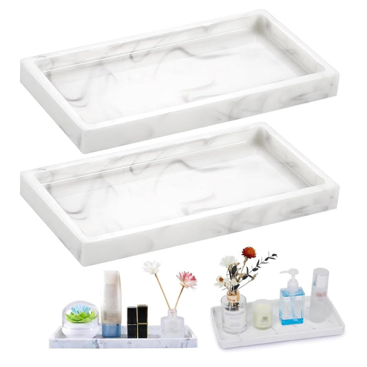 XINSUO? 2 Pieces Trays for Cosmetics Rectangular,Shatterproof Bathroom Tray,Vanity Tray,For Fabric Candles,Towels,Small Cosmetics(20 x 10 cm,Marble