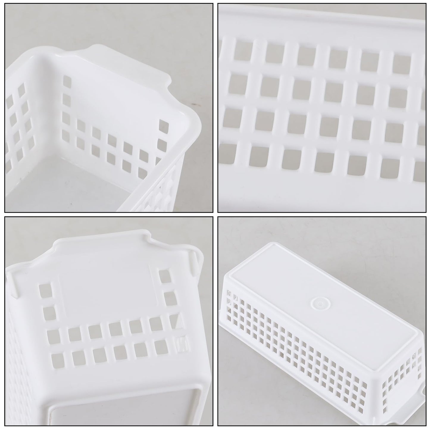 Innouse 4 Packs Small Slim Plastic Storage Baskets for Desktop, White