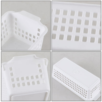 Innouse 4 Packs Small Slim Plastic Storage Baskets for Desktop, White