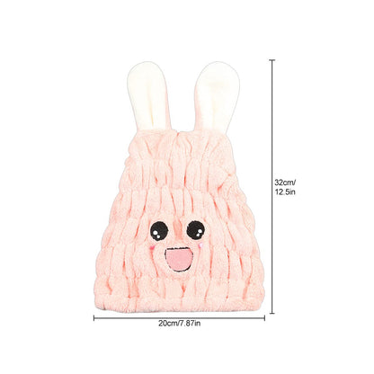 Jagowa Hair Dry Hat Wrap Towel Cute Cartoon Ear Fleece Quick Drying Bath Cap Hair Turban Cap for Women Adults or Kids Girls(Pink, White, Grey)