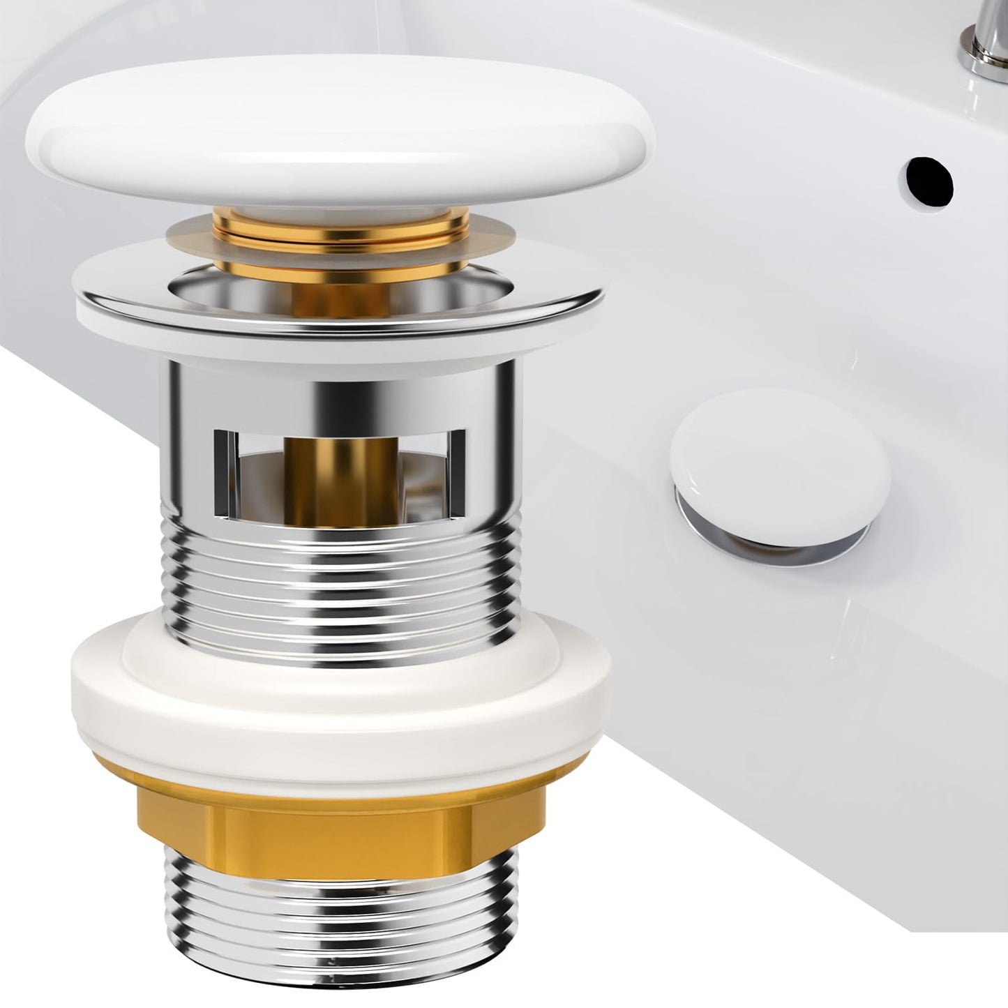 KULACO Sink Drain Fitting with Overflow, Pop Up Valve, Ceramic