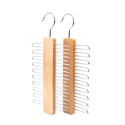2 Pack Tie Holder Wooden Necktie And Belt Hanger 360 Degree Rotating Tie Holder Hanging Storage Rack with 20 Shelves for Belts, Scarves, Tie Storage