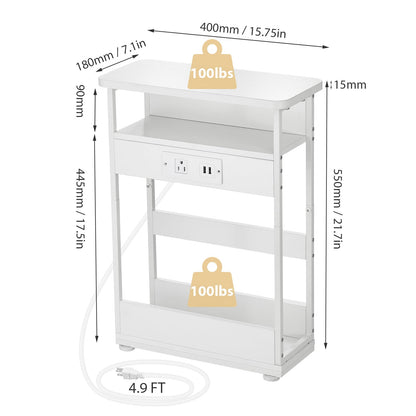 YEAKOO Narrow Side Table with Storage Shelf, 3 Tier Slim End Table Sofa Table for Narrow & Small Spaces, Bedside Table Small Nightstand with Magazine