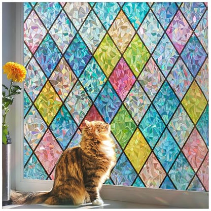 Beautysaid Rainbow Privacy Window Film: Stained Glass, No-Glue Frosted Window Film, Static Cling Film (Multicolor, 60x400cm