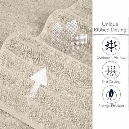 BERIBO Turkish Towel Set 100% Cotton (Cloud) 6 Pieces, 620gsm (Grey)