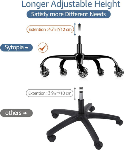 Sytopia Office Chair Base Replacement Bundle, Heavy Duty 352Lbs, Reinforced for Swivel Gaming Chair, Includes 5 Casters and 1 Gas Cylinder
