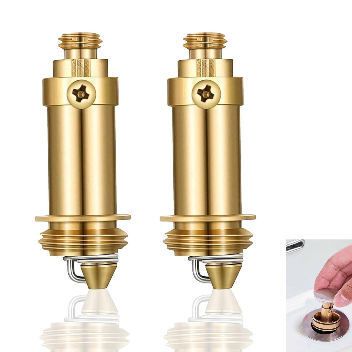 2 Pack Click Clack Plug Bolt, Brass Plug Bolt, Basin Waste Pop Up Plug Assembly, M8 M16x1.5 Threads