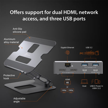 j5create Laptop Stand with USB C Dual HDMI Display Dock