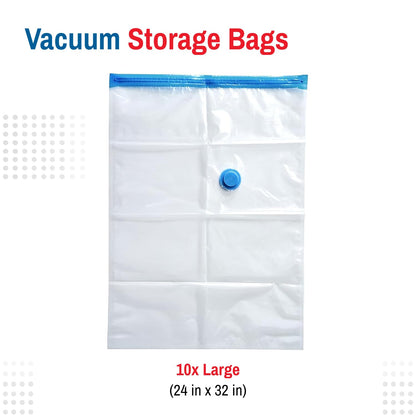 SpaceSaver Vacuum Storage Bags - Large 10-Pack Clothes Storage Bag Set with Pump - Reusable Vacuum Sealer Bag for Comforters, Bedding, Clothing