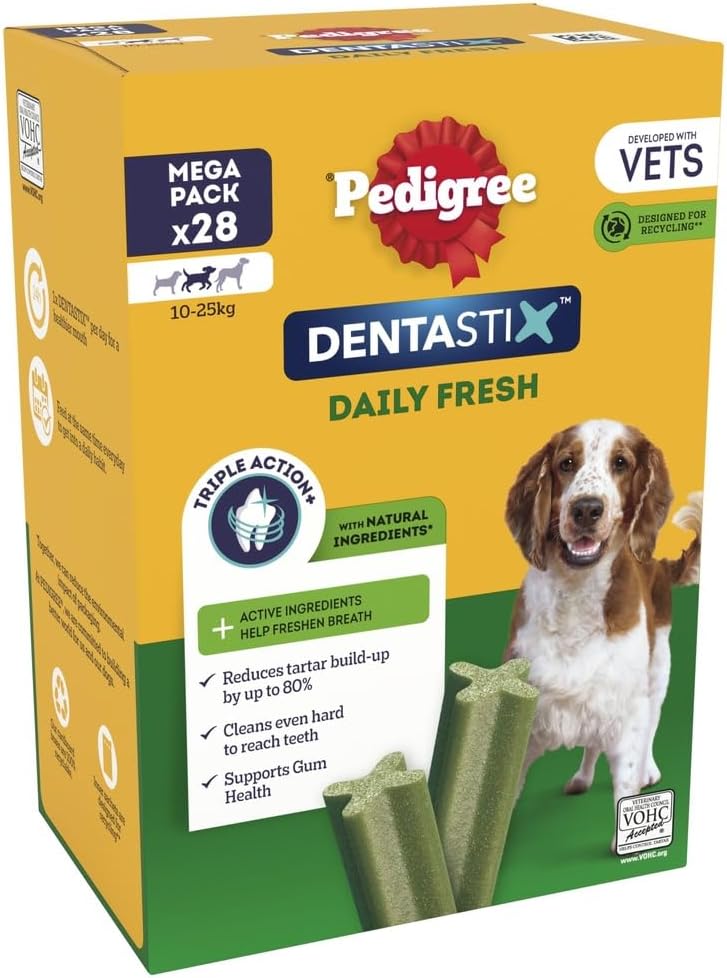 DENTASTIX Fresh - Dental Dog Chews - Medium Dogs 10-25kg - 4 x 28 Sticks - Megapack of Dog Dental Sticks