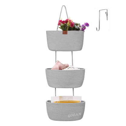 GOCAN 3-Tier Over Door Cotton Rope Woven Hanging Storage Basket(Grey)