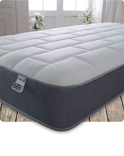 Starlight Beds Essentials Large Brick 3ft Hybrid Spring and Memory Foam Mattress. Budget-Friendly with Elegant Grey Design, Soft Firmness, 7.5 Inch
