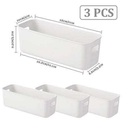 Fizleca 3 Pcs White Storage Baskets, Stackable Plastic Bathroom Organiser Boxes with Handles for Kitchen