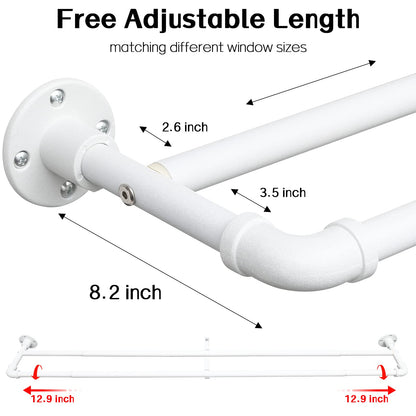 Harrms Industrial Double Curtain Pole, Curtain Poles for Eyelet Curtains, Matt White, 74-236cm, Extendable Metal Curtain Rod Blackout Room Darkening