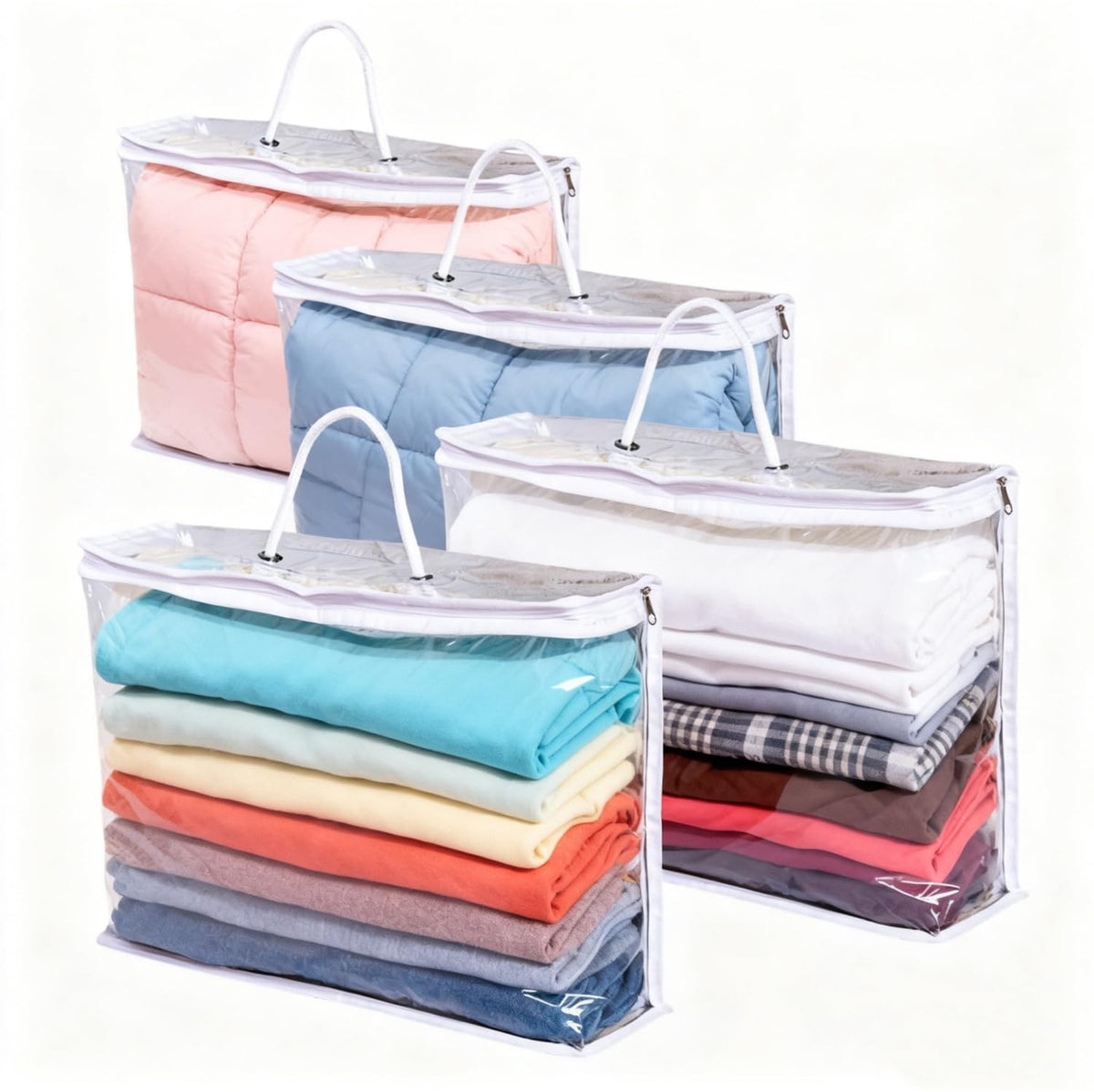 Clear Clothes Storage Bag,Clear Zippered Storage Bags,Wardrobe Storage Organizer Moving Bags with Reinforced Handle for Loft Wardrobe for Bedding