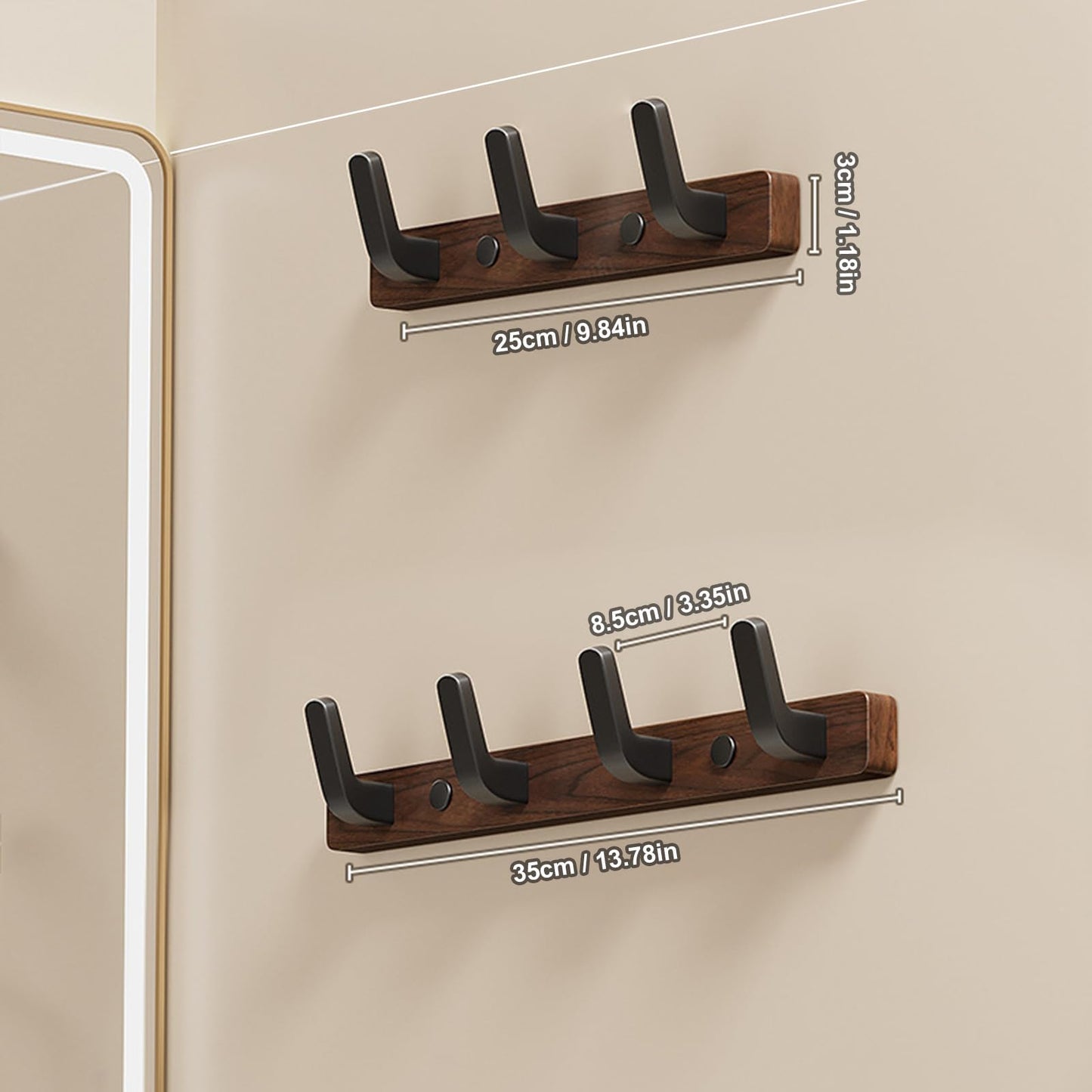 Lxoraziy Wall-Mounted Coat Rack - Walnut Coat Rack Hook, Heavy Duty Wooden Wall Coat Hanger with 4 Coat Hooks for Hanging Coats, Hats, Clothing