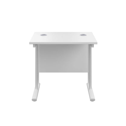 Office Hippo Rechteckiger Freischwinger-Schreibtisch, Metall, Weißer Rahmen, weiße Oberseite, 80 x 60 cm