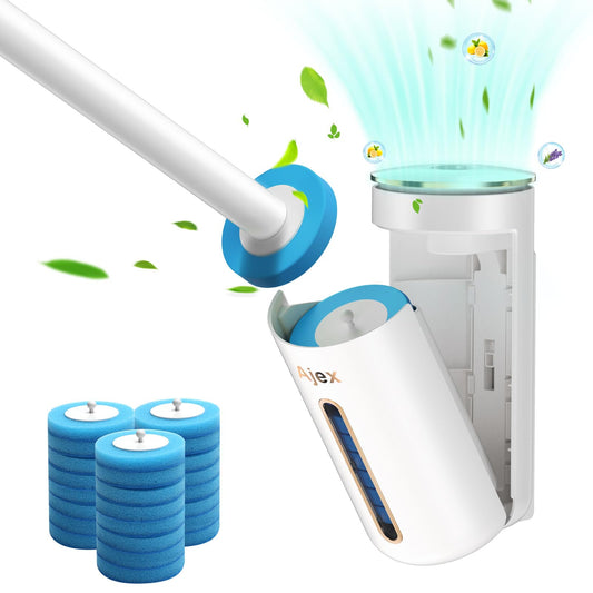 Ajex Disposable Toilet Brush,Toilet Brush System Toilet Wand Kit with 24pcs Replacable Brush Head Disc&Aromatherapy,Scents Wall Toilet Wand Kit with
