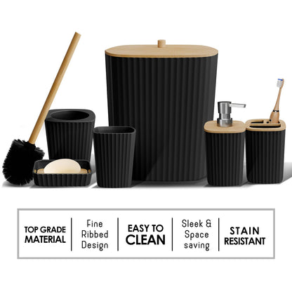 Clara Clark Bathroom Set - Black Bathroom Accessories Set, 6PC Bathroom Accessory Set, Bathroom Sets with Toilet Brush, Trash Can & Soap Dispenser