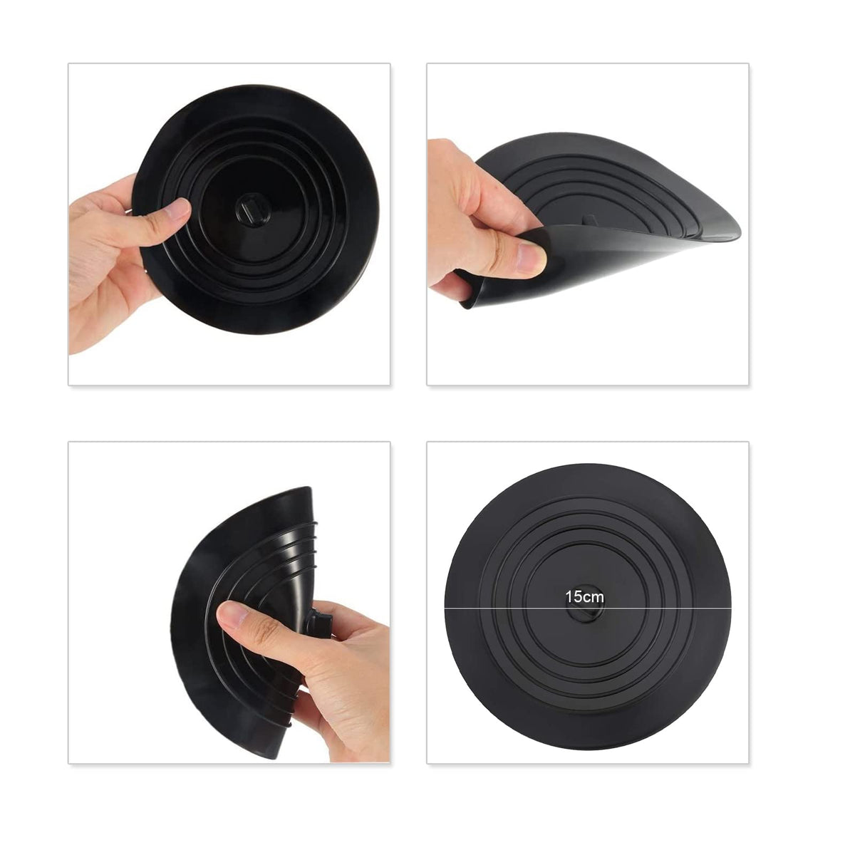 VBNZBK 2 Pack Silicone Tub Stopper, Universal Bath Plug,6 Inches Drain Stopper Cover for Kitchen, Bathroom, Laundries(Black and Gray)
