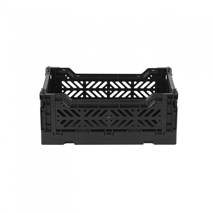 AYKASA Folding Crate, Sturdy Folding Box, Plastic, Stackable, Black, Mini (27 x 17 x 11 cm)