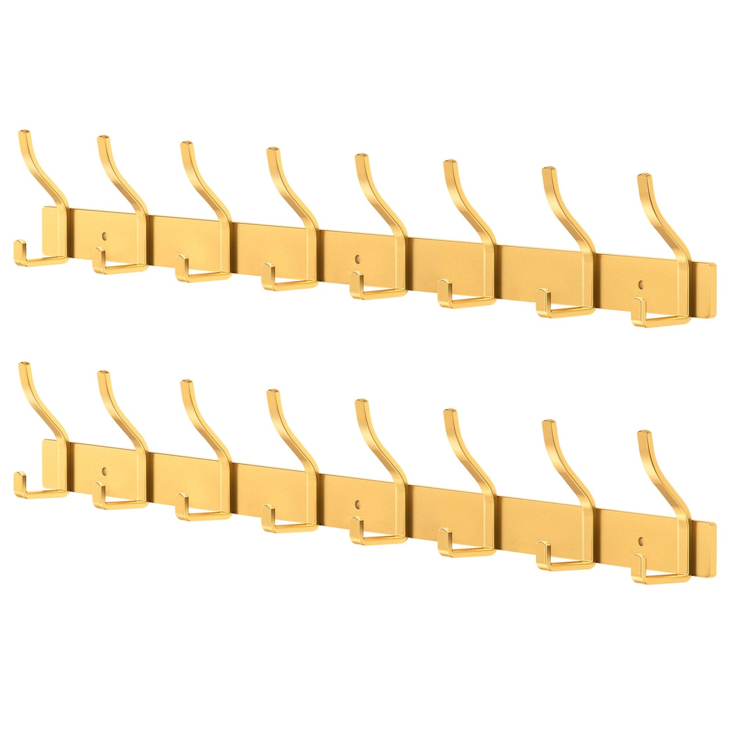 MEIJO Coat Hooks Wall Mounted Stainless Steel, Gold Coat Rack Wall Mounted with 8 Hooks Heavy Duty Coat Hooks for Door, Bathroom, Bedroom, Kitchen