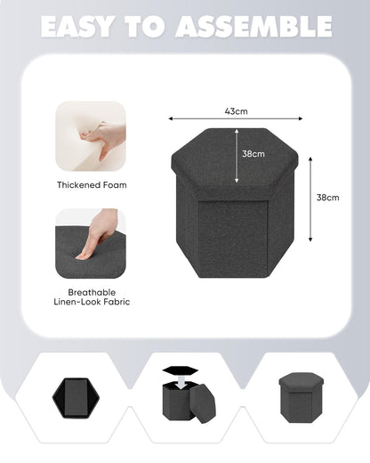 Bonlife Folding Storage Ottoman Hexagonal, Footrest with Toy Ches Box, 43cm