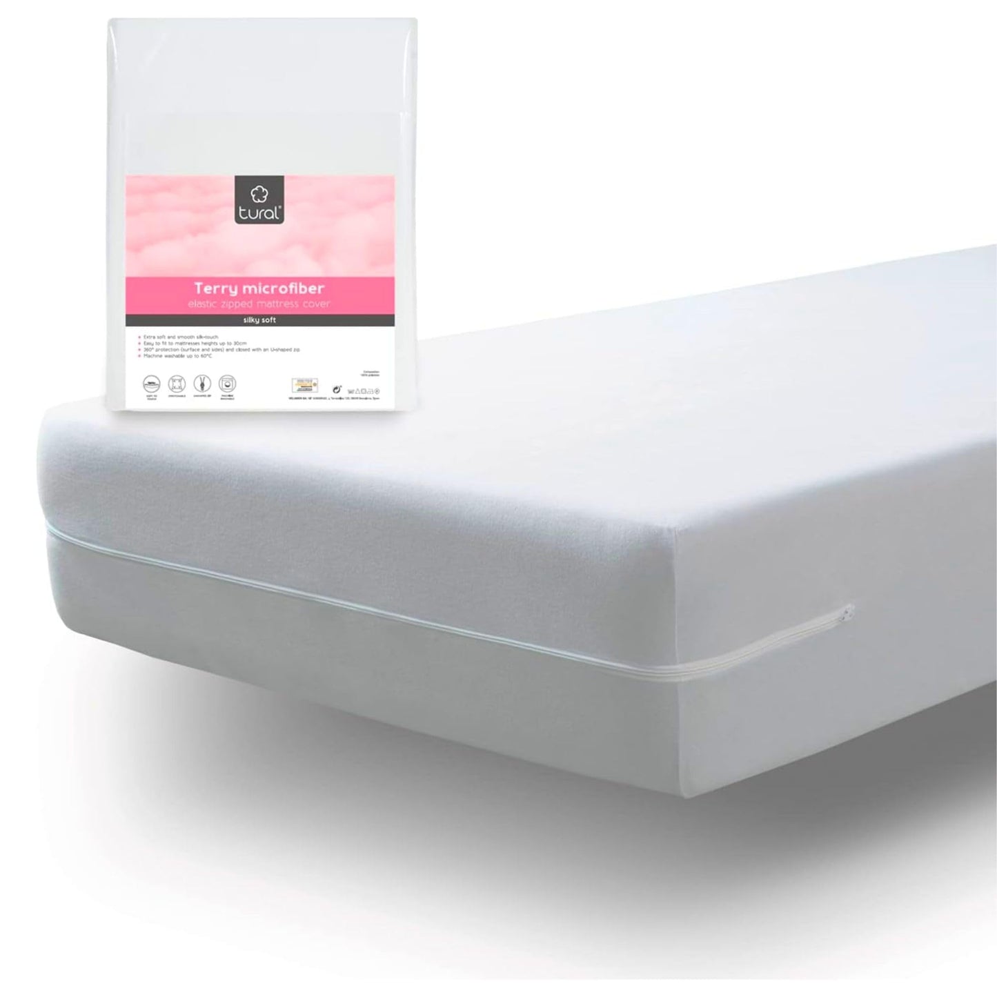 Tural Mattress Encasement Pack of 2 90x190/200cm Single Size Silk Touch Zipped