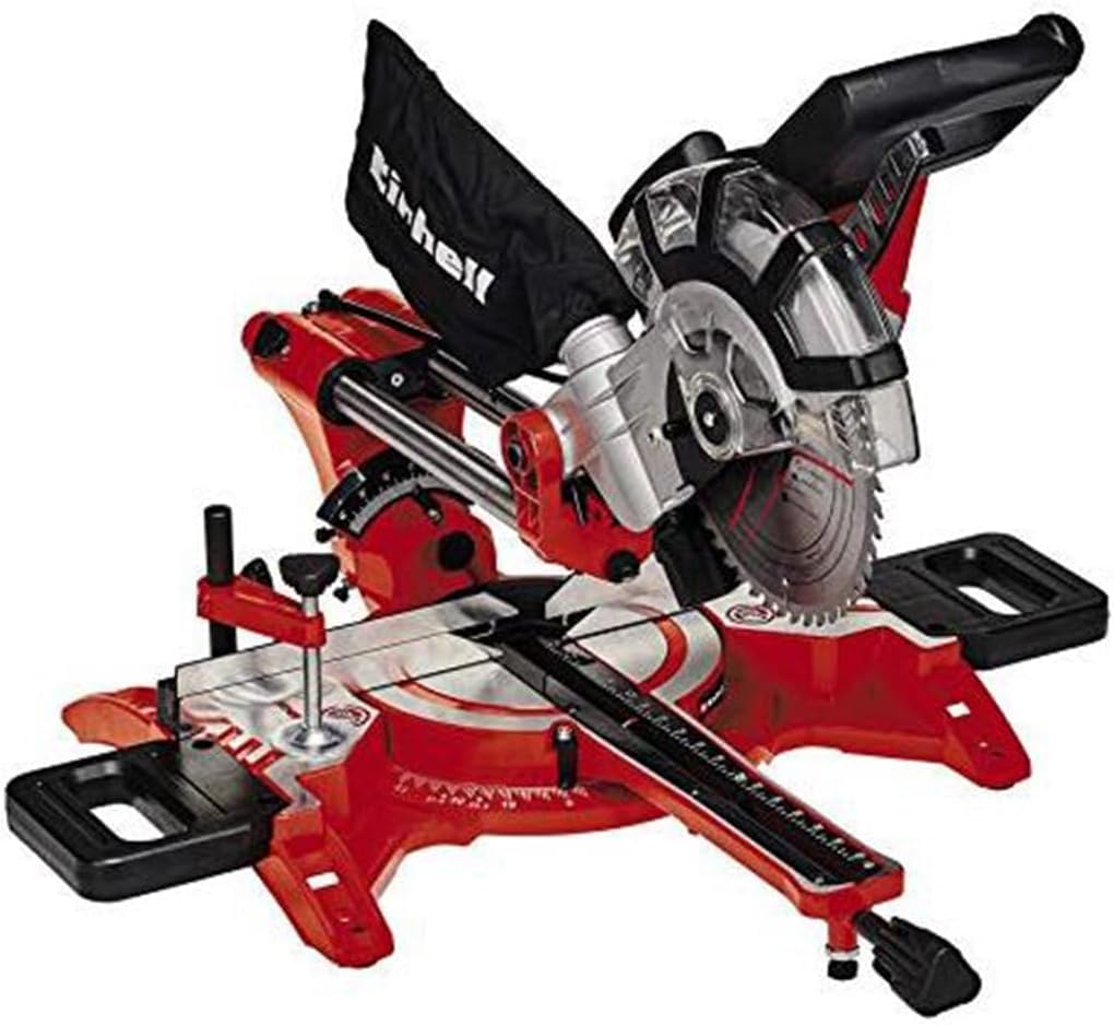 Einhell 1800W Dual Bevel Sliding Mitre Saw, 310mm Drag, Laser, Dust Extraction, +/-45? Mitre, +/-47? Bevel Saw with 48T Blade for Cutting Wood,