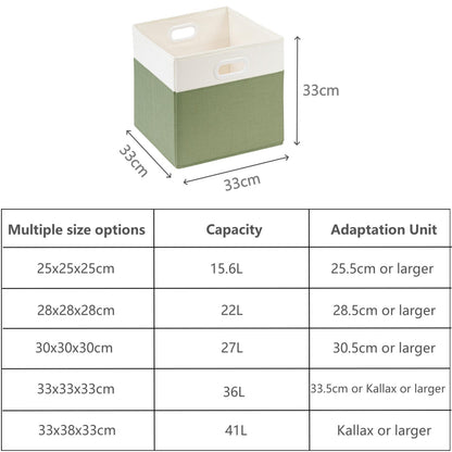 SOCOHOME Fabric Cube Storage Boxes,33x33x33cm Foldable Storage Baskets for Shelf Nursery Closet(Green/White, Set of 4)