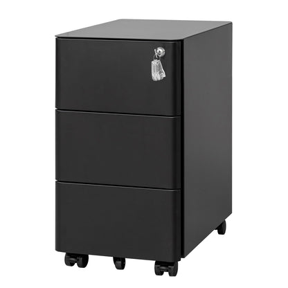 LVSTEEL Lockable 3-Drawer Metal Filing Cabinet on Wheels, Fully Assembled Mobile Office Storage, Filing Cabinets for Home Office, Fits Under Desk