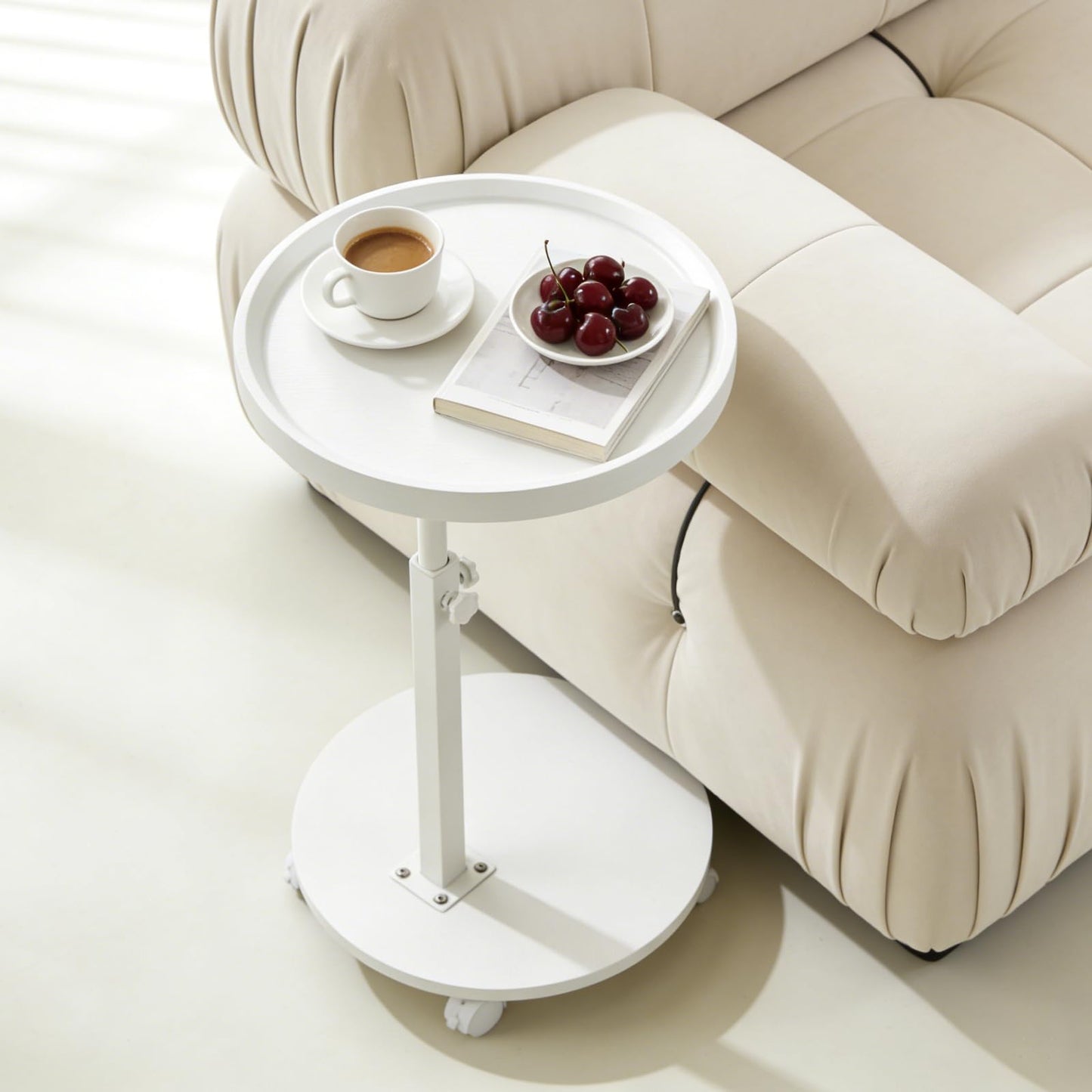 YYW C Shaped End Table Adjustable Height, Couch Tables that Slide Under for Small Spaces, 360°Swivel TV Tray Table