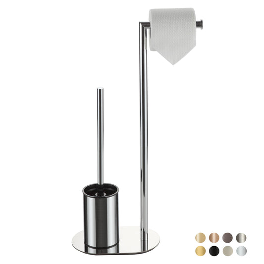BVL Toilet Roll Holder with Toilet Brush Chrome, Stainless Steel Free Standing Toilet Brush, Toilet Brush and Toilet Paper Holder