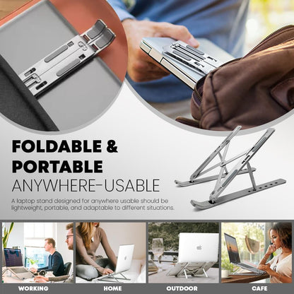 Stick Well Laptop Stand for Desk, Adjustable Aluminum Laptop Riser for Desk & Bed, Air-Ventilated Portable Laptop Stand, Compatible with MacBook