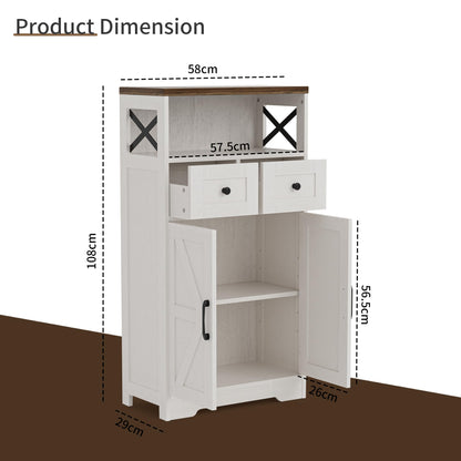 BonVache Sideboard Cabinet,Kitchen Storage Cabinet with 2 Drawers and Open Shelf,Modern High Capacity Unit Cupboard for Living Room,Kitchen,Home,White