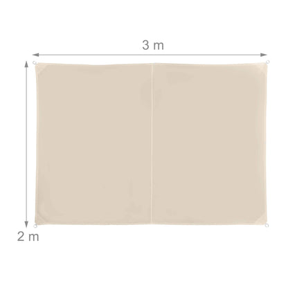 Relaxdays Shade Sail, Rectangular, Water-Repellent, UV-Protection with Tethers, Balcony Canopy, WxD: 2 x 3m, Beige