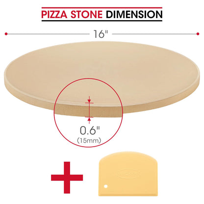 Unicook Pizza Stone, Large Cordierite Baking Stone for Oven and BBQ, Heavy Duty Grill Pizza Slab with Scraper, Ideal for Baking, Round, Dia: 40.6cm