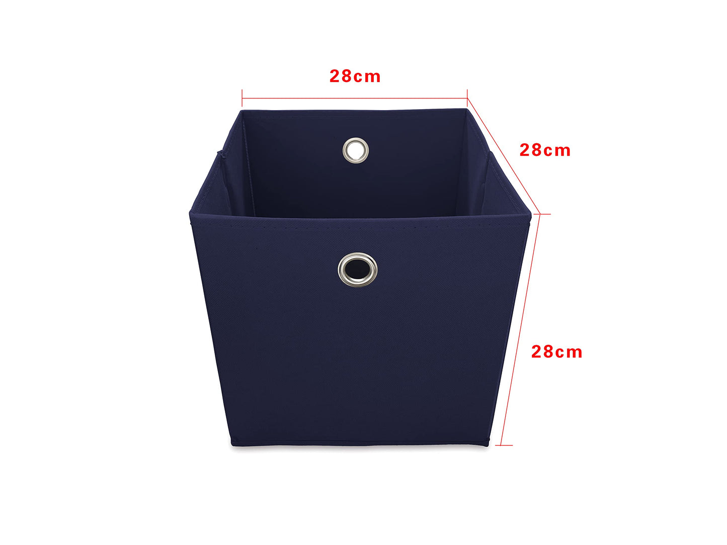 Webeasy Square Navy Canvas Fabric Storage Box, Pack of 6 Eyelet Cube Foldable Open Bins for Home Office Nursery Organisation,28X28X28(CM)
