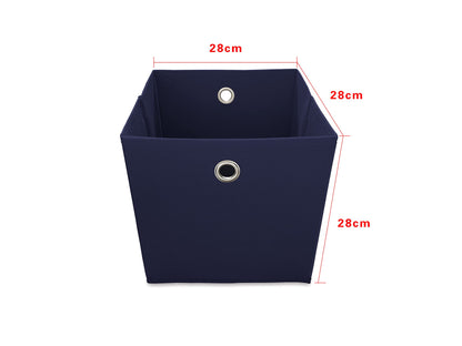 Webeasy Square Navy Canvas Fabric Storage Box, Pack of 6 Eyelet Cube Foldable Open Bins for Home Office Nursery Organisation,28X28X28(CM)