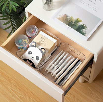 Grace Store 4PCS Storage Organisers Clear Plastic Bathroom Organiser Versatile Kitchen Organiser Tray for Desk, Makeup , Kitchen Pantry Cabinet