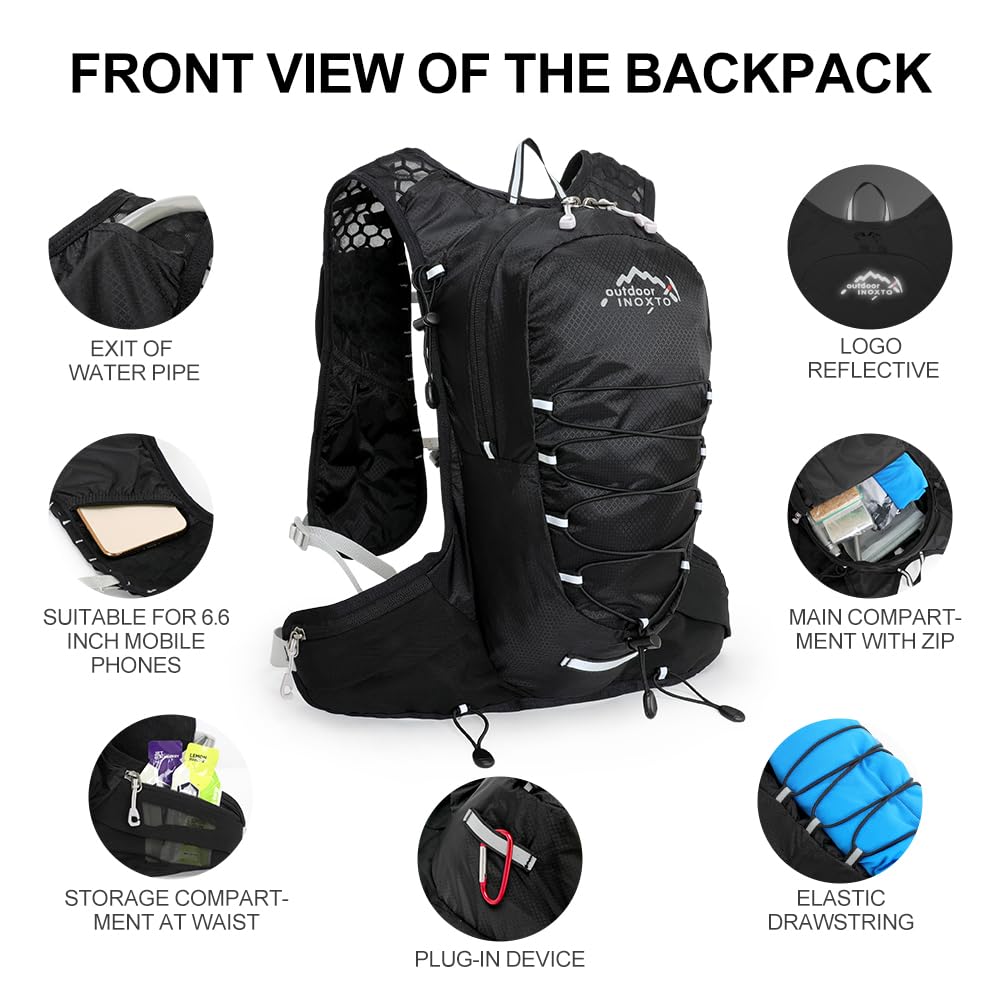 INOXTO running water bag vest backpack with 1.5L water bladder hydration pack backpack suitable for running, cycling, mountain climbing, camping for