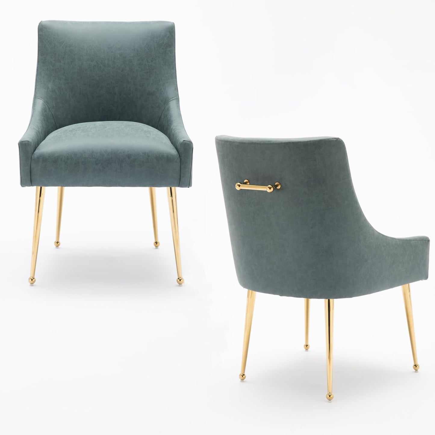 Dining Room Chair Faux Leather Vanity Chairs Set of 2 Mid-Century With Metal Legs Upholstered PU Leather Luxury Accent Chairs Living Room Restaurant