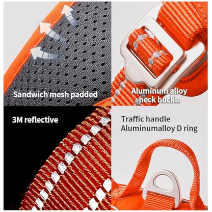 WINHYEPET No-Pull Dog Harness,Adjustable Outdoor Vest Reflective Nylon Soft Pet Harness Dog Suitable Small Medium Large Breeds TLH5654(Orange,XL)