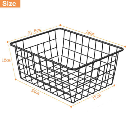 LOSYHU 4 Pack Black Wire Storage Baskets, Wire Organiser Baskets with Handles, Metal Chest Freezer Baskets Wire Organizer Bins for Fridge Shelf