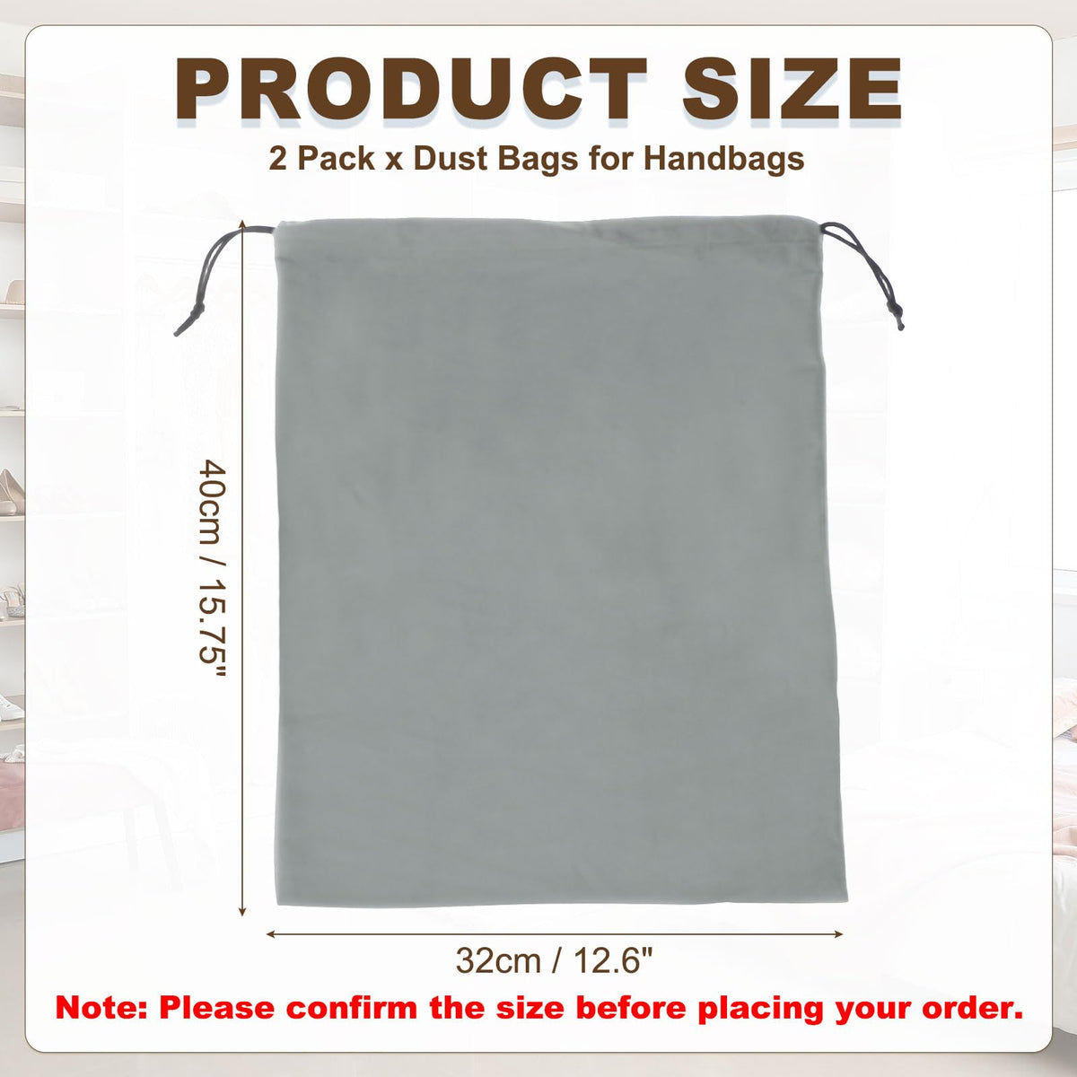 sourcing map 2 Pack Dust Bags for Handbags, 12.6x15.8" Cotton Drawstring Storage Pouch Bag Dust Cover Storage Bags for Purses Shoes Boots Daily