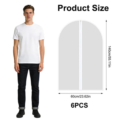 6 Pcs Long Garment Bags 60x100cm Waterproof Zip Clothes Covers