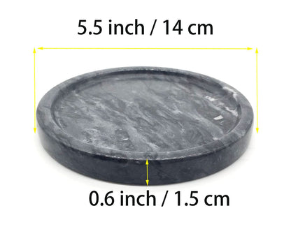 Natural Marble Tray, Circular Marble Stone Decorative Tray for Counter，Jewelry, Vanity, BlackRound Small Tray, 5-1/2" Diameter(Black)