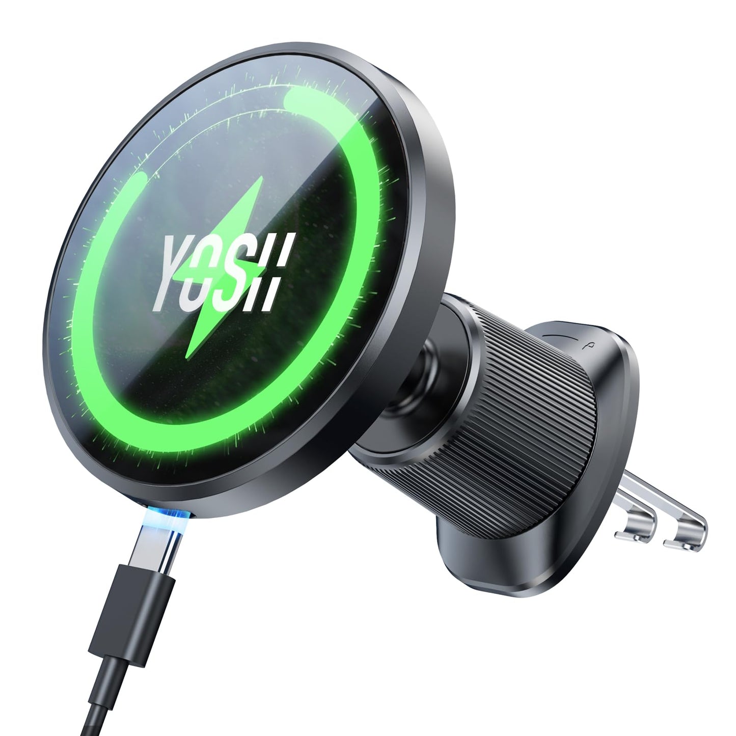 YOSH for MagSafe Car Charger Mount, 15W Fastest Charging Magnetic Wireless for iPhone Car Charger, with Double Metal Hook for Air Vent, Perfect for